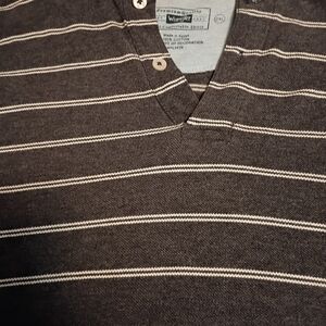 BIG MEN 2 X Wrangler Men's Charcoal Gray V-Neck Sweater with White Stripes